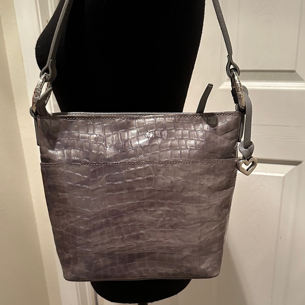 Brighton Shimmering Gray Croc Shoulder Bag